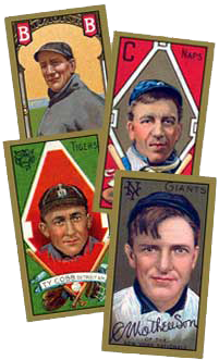 T205 Gold Borders cards of Christy Mathewson, Ty Cobb, Addie Joss and Jack Dunn